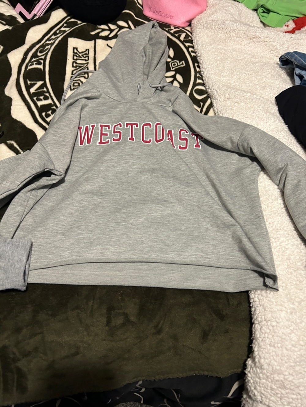 Grey WESTCOAST Hoodie with Pink-Outlined Lettering